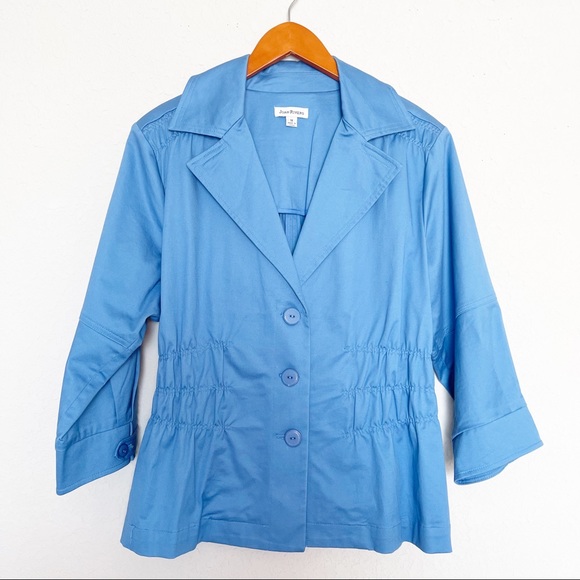 Joan Rivers 3/4 Sleeve Button Front Ruched Waist Jacket Size 1X In Baby Blue QVC